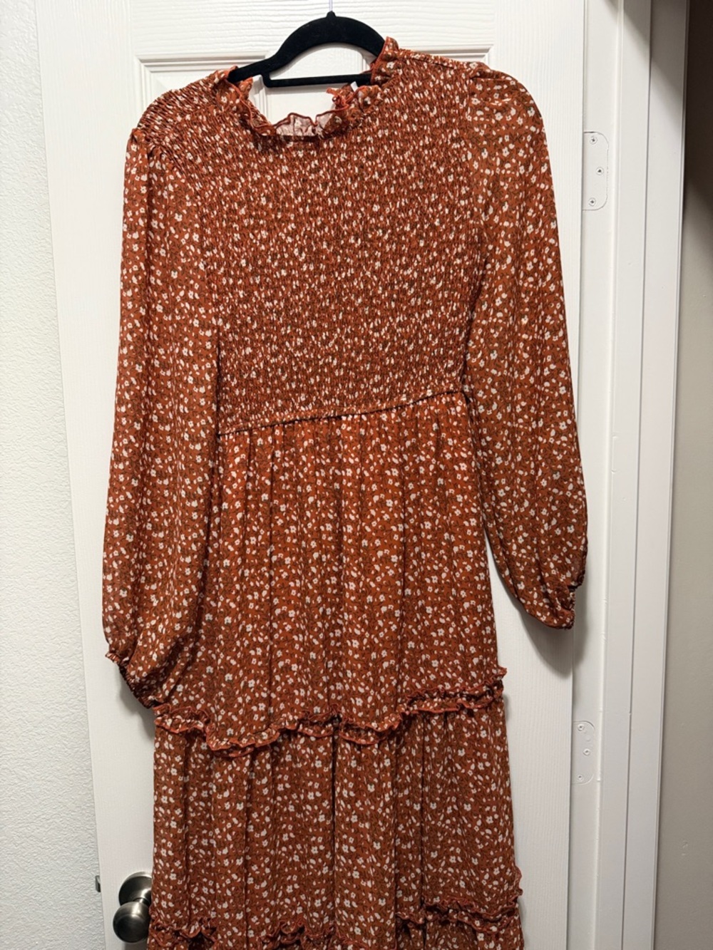 Petal & Pup Rust Floral Midi Dress with White Accents